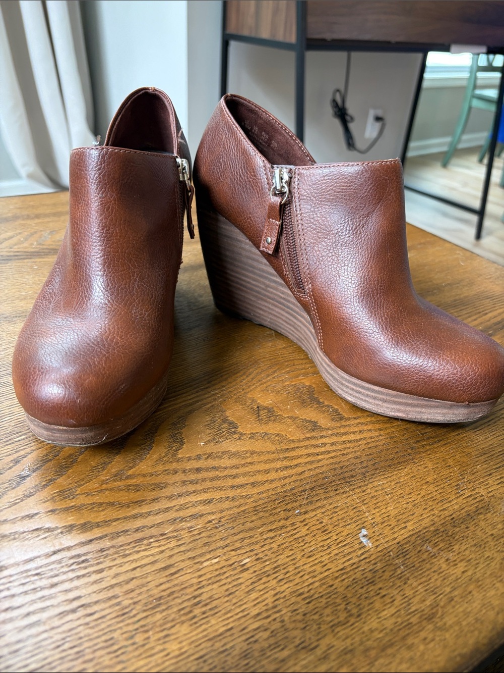 Dr. Scholl's Brown Leather Wedge Booties with Side Zip